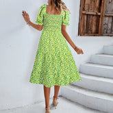 Split Swing Short Sleeve Floral Print Scoop Neck Plus Size Beach Boho Dress